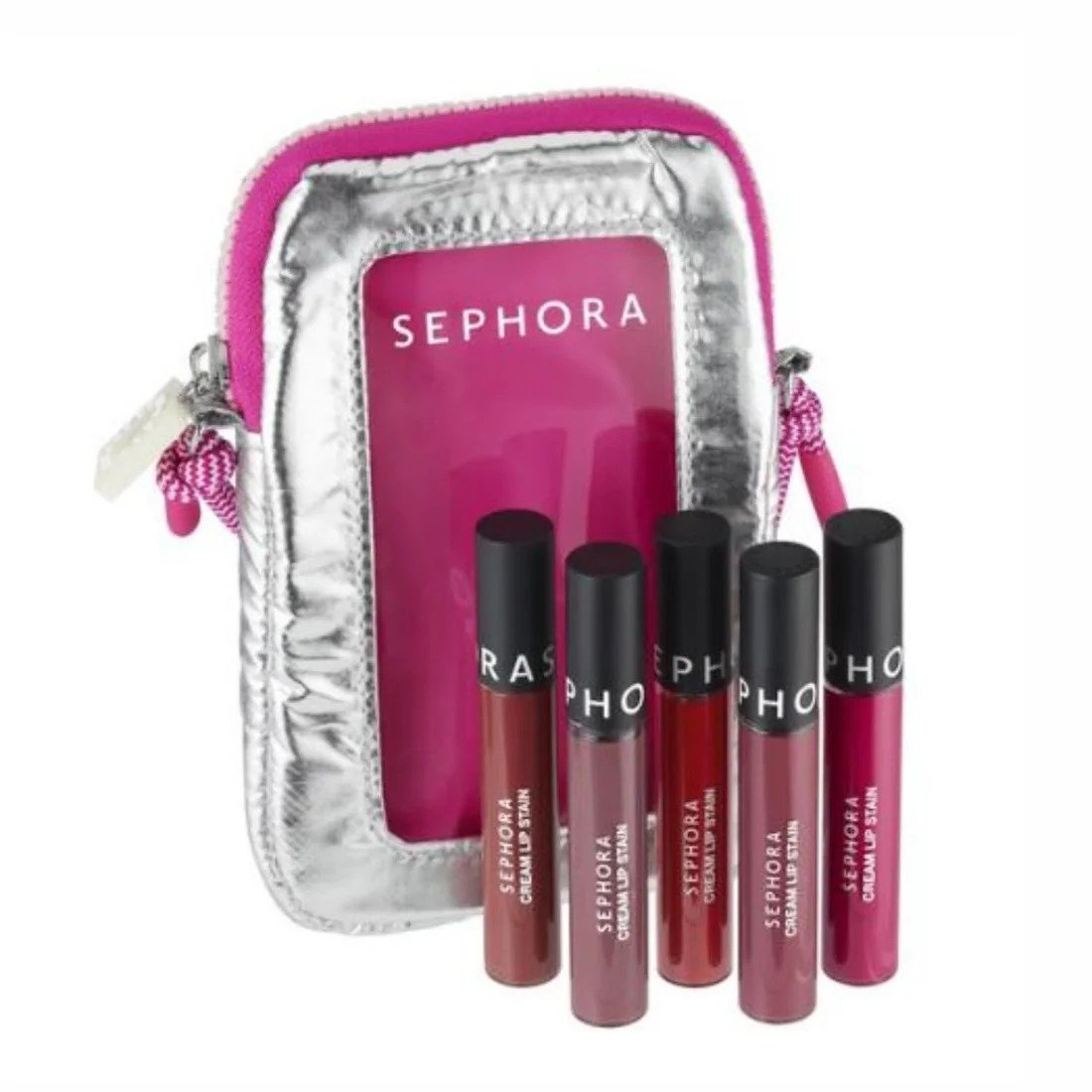Sephora Collection - Lights Moving 5 Cream Lip Stain Set Limited Edition Pouch Set Shades: Always Red, 13 Marvelous Mauve, 126 Hot Hot Pink, 124 Rose Instrict 127 Frozen Pomegranate