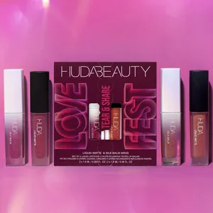 Huda Beauty - Love Fest Tear & Share Liquid Matte & Silk Balm Minis Set of 2 Liquid Lipsticks, 2 Nutri Plumping Tinted Lip Balms Burning Cherry(silk Balm), Boho Babe (liquid Balm), Toasted (silk Balm) Hot Hippie ( Liquid Mate) - Shade 2