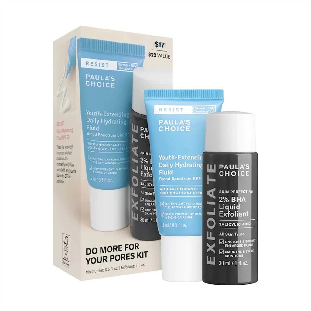 Paula's Choice - Do More for Your Pores Kit 2% Bha Liquid Exfoliant Resist Daily Hydrating Fluid SPF 50