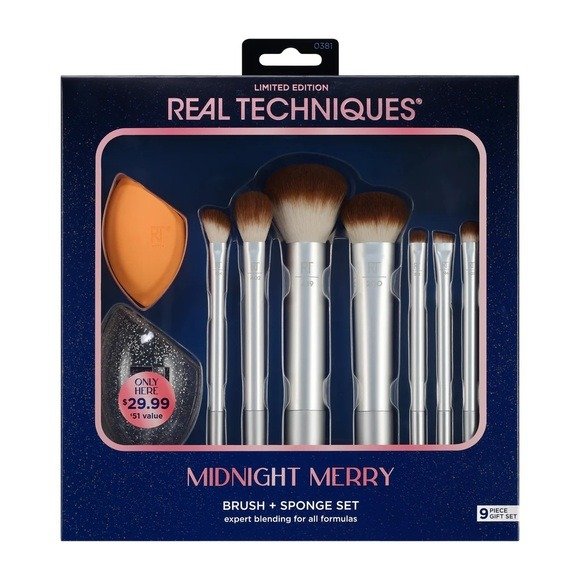 Real Techniques - Midnight Merry Brush+sponge Set (limited Edition)